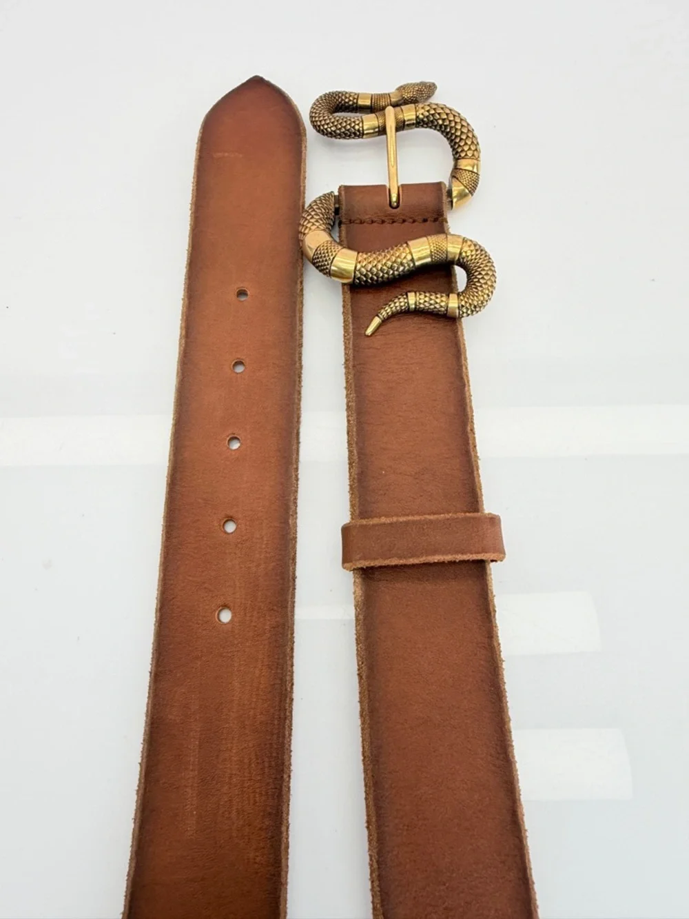 Gucci Rare Brown Leather Belt with Gold Snake Buckle 453935 105/42